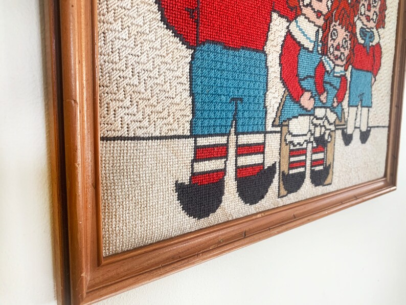 Raggedy Ann and Andy Framed Needlepoint, Nursery Art Raggedy Ann & Andy