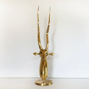 Mid-Century Modern Brass Antelope Sculpture: Hollywood Regency Decor (21&quot; Tall)