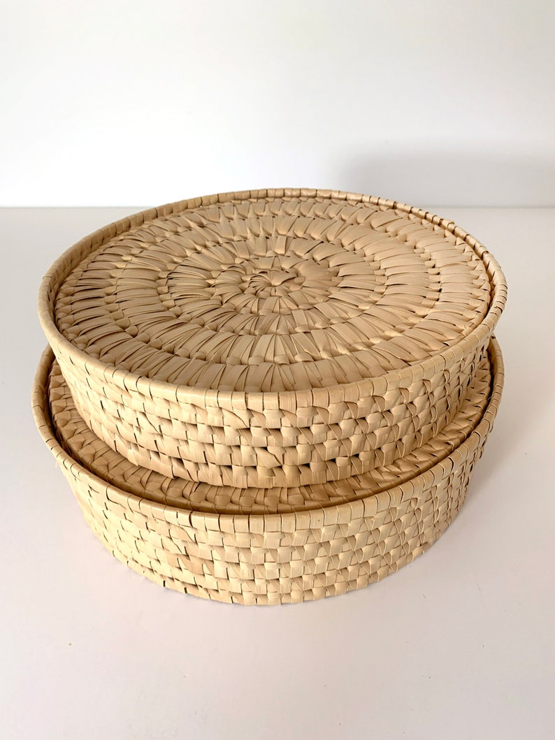 2 Vintage Woven Baskets With Lids Storage and Organization Etsy