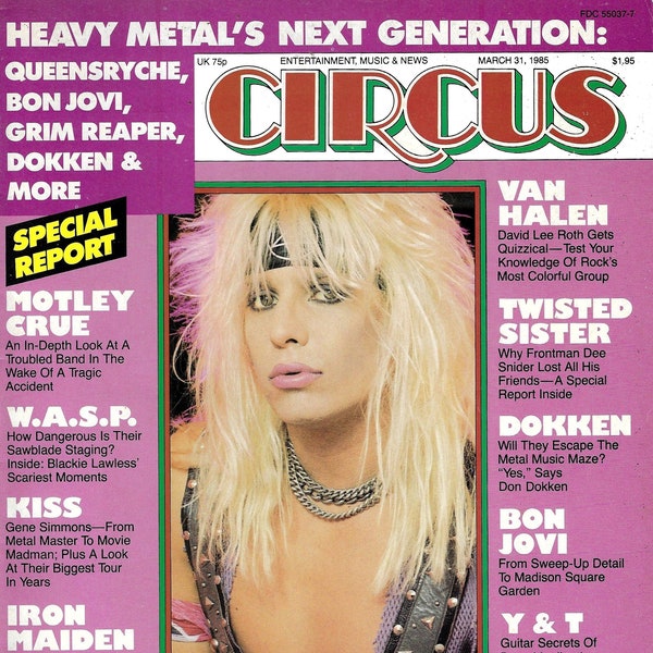 MOTELY CRUE - Van Halen - Twisted Sister - Kiss - W.A.S.P. - Circus Magazine 1985