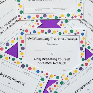 Printable Teacher Appreciation Certificates, Funny Teacher Awards ...