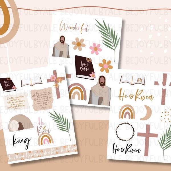 Boho Easter Printable - Bible Journaling Printable | Bible Sticker Sheets | Faith Digital Stickers | Christian Printable, PDF, PNG