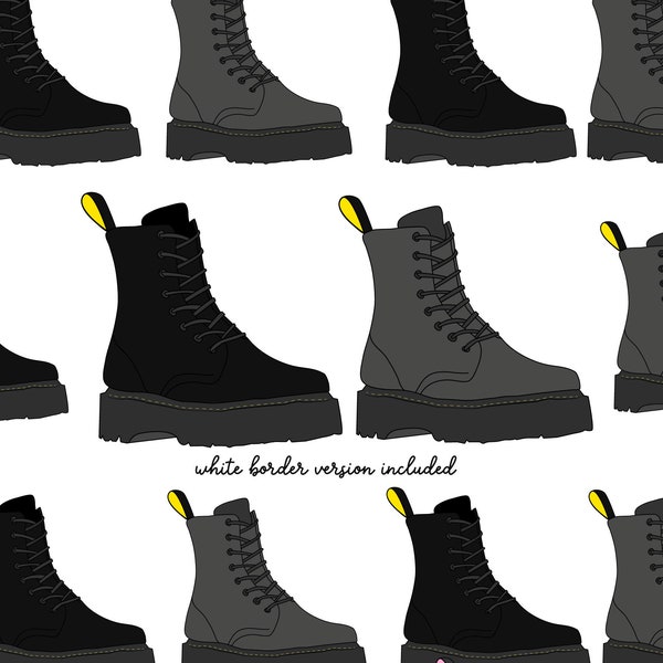 Boots Air Walker PNG Illustrations  -  Docs Boots Clipart - Dr Martens Clipart- Jason Boots- Fashion Clipart- 9 PNG Files