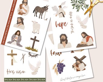 Boho Easter Printable - Bible Journaling Printable / Fogli adesivi della Bibbia / Adesivi digitali della fede / Christian Printable, PDF, PNG