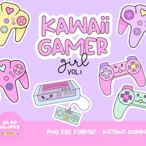 Cute Gamer Girl Clipart | Cute Controller  | Video Games Clipart | Computer Games | Pink Computer |  | PNG High Resolution