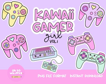 Cute Gamer Girl Clipart | Cute Controller  | Video Games Clipart | Computer Games | Pink Computer |  | PNG High Resolution