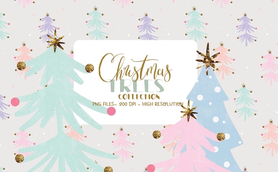 Christmas Trees Clipart - Cute Christmas Clipart- Winter Trees, Navidad, Merry Christmas Clipart - Pastel Clipart- PNG