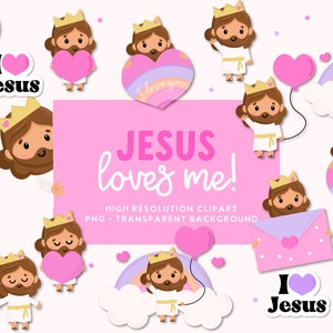 Cute Jesus Loves me Clipart|  Cute Clipart |Pastel Illustrations| Christian Clipart | Kawaii Jesus Clipart- PNG High Resolution 300 dpi