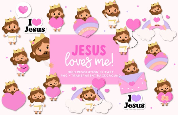 Cute Jesus Loves me Clipart|  Cute Clipart |Pastel Illustrations| Christian Clipart | Kawaii Jesus Clipart- PNG High Resolution 300 dpi
