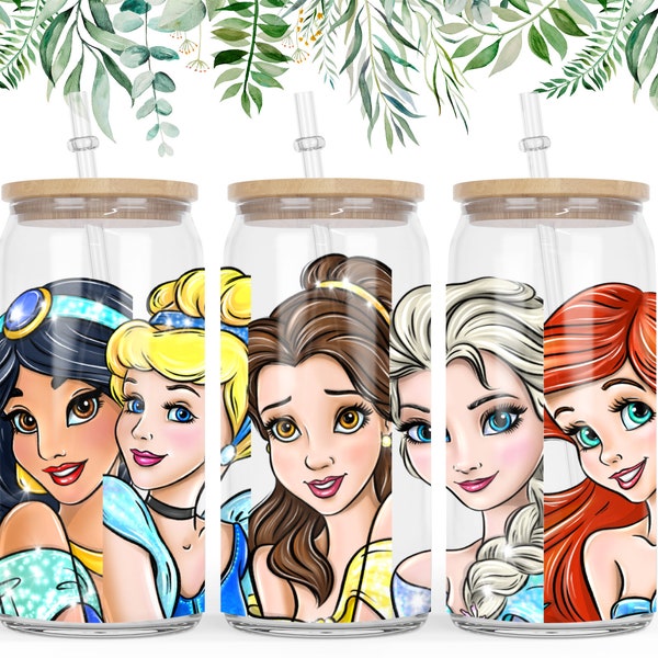 Cartoon princess Libbey Glass Can Wrap - Digital Download SVG Files For Cricut -summer Wrap Template - 16oz Template, Spring,