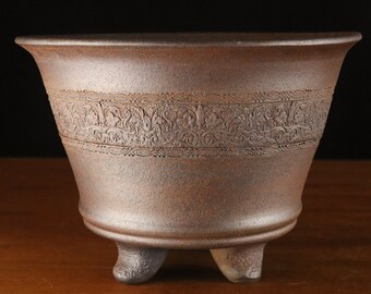 Round cascade unglazed bonsai pot ( 7 7/8")