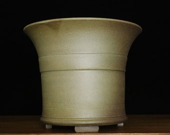 Round large semi-cascade unglazed bonsai pot  ( 12")