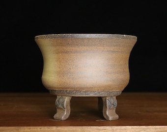 Small unglazed round cascade bonsai pot for shohin (5 1/4")