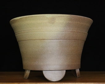 Round large semi-cascade unglazed bonsai pot  ( 14 3/4")