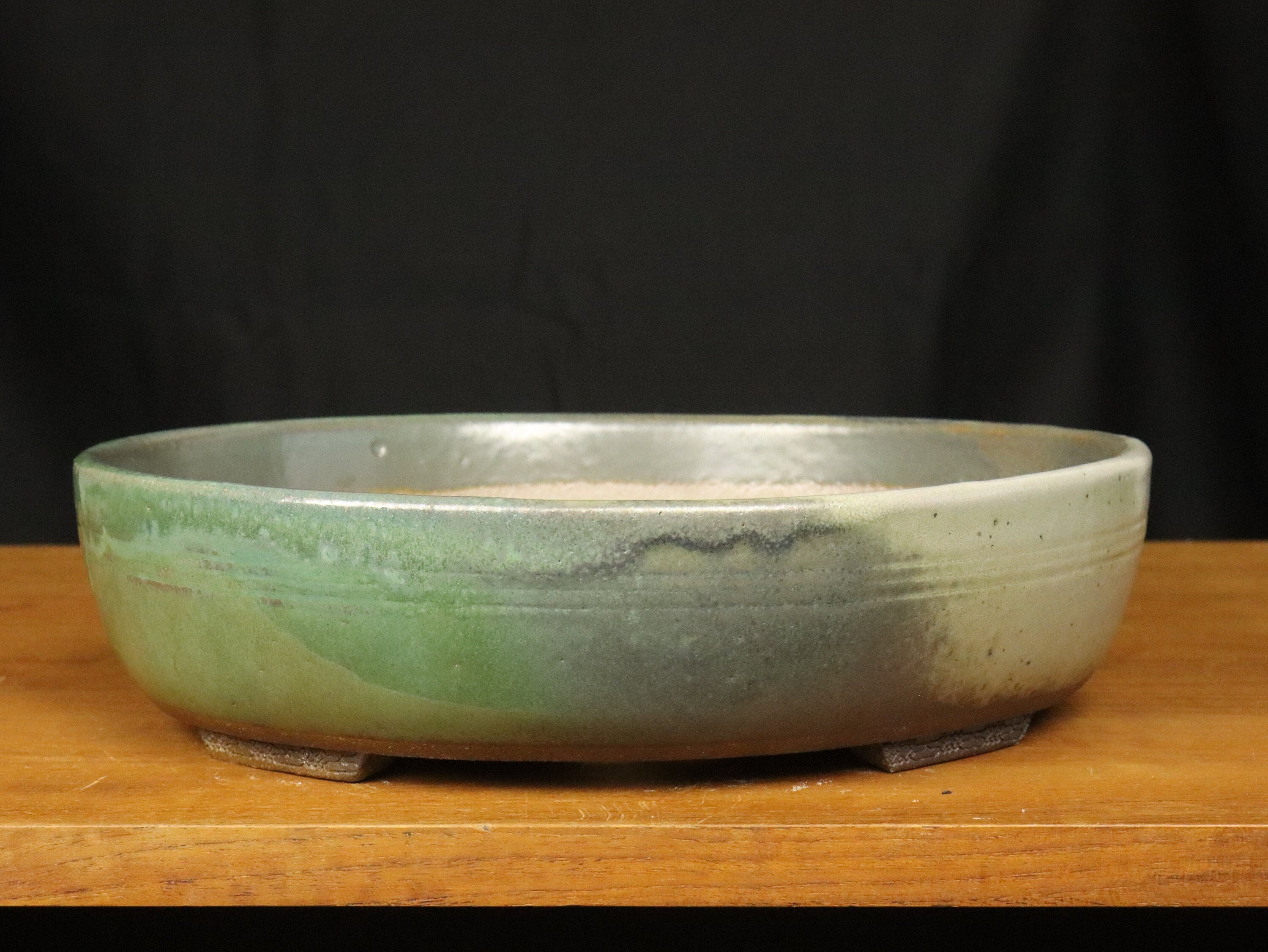 Ceramic Bonsai Pot/Saucer - Mustard Oval - 6 1/8 x 4 1/2 x 2 with Felt Feet
