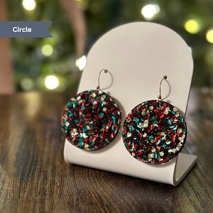 Christmas Earrings, Glitter Earrings, Christmas Glitter, Sparkly, Dangle Christmas, Winter Earrings, Classy Earrings, Christmas Gift