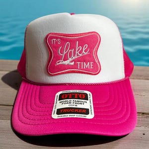 It’s Lake Time Trucker Hat, Hot Pink Foam Snapback, Summer Patch Hat, Embroidered Lake Life Cap for Women, Vacation Otto Mesh Hat