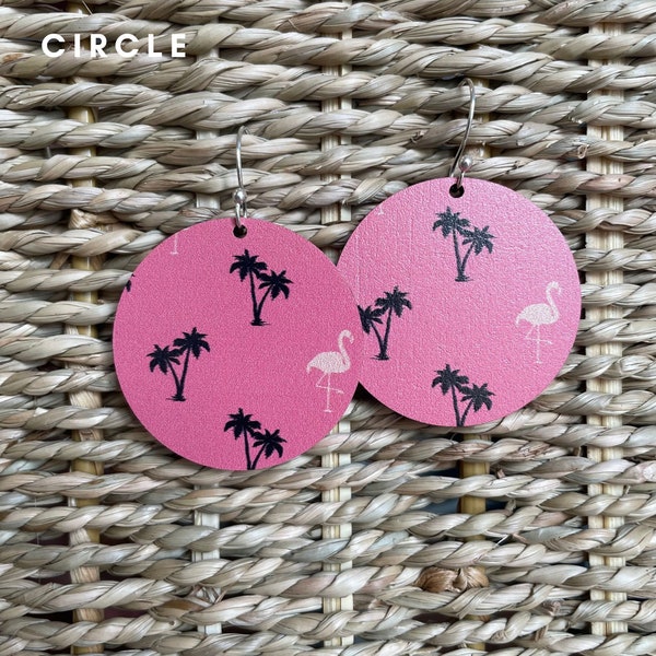 Flamingo Earrings, Pink Tropical Palm Tree Earrings, Summer Jewelry, Beach Earrings, Miami Statement Earrings, Fuschia, Beach Vibes
