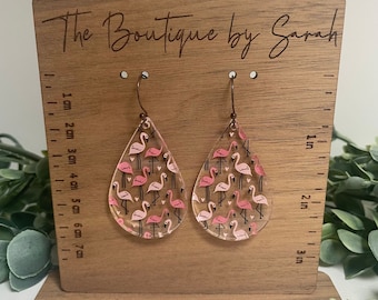 Flamingo Earrings, Pink Tropical Earrings, Summer Jewelry, Beach Earrings, Miami Statement Earrings, Fuschia, Beach Vibes