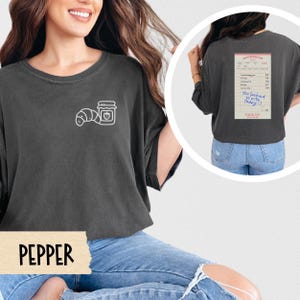 Guest Check Graphic Tee, Croissant Jam Doodle Shirt, Ivory Oversized T-Shirt, Cafe Aesthetic Tee, Comfort Colors Vintage Shirt