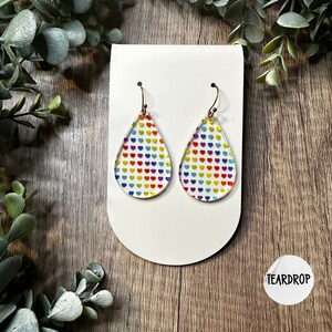 Pride earrings, rainbow heart earrings, teardrop dangle earrings, LGBTQ jewelry, Pride month jewelry, colorful statement earrings