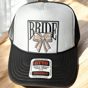 Bride Hat with Bow, Bachelorette Hat, Wedding Trucker Hat, Bridal Shower Gift, Bride To Be Hat, Engagement Gift for Bride