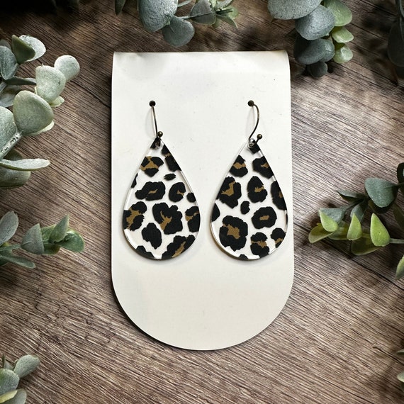 Leopard Print Earrings Acrylic Earrings Animal Print Dangle Earrings Gift for Girlfriend Geometric Jewelry Gift for Her Etsy