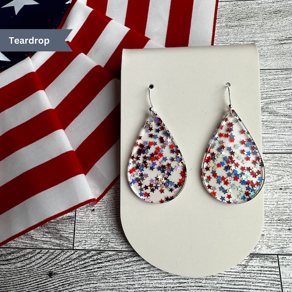 Patriotic Earrings, 4th of July Earrings, USA Glitter, Stars and Stripes, Freedom, Independence Day, Red White and Blue Earrings