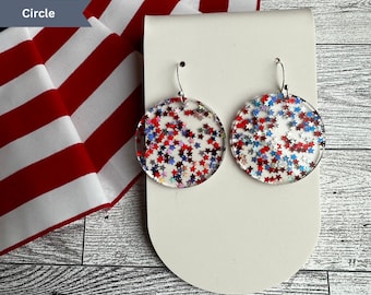 Patriotic Earrings: USA Glitter Stars Acrylic Dangle