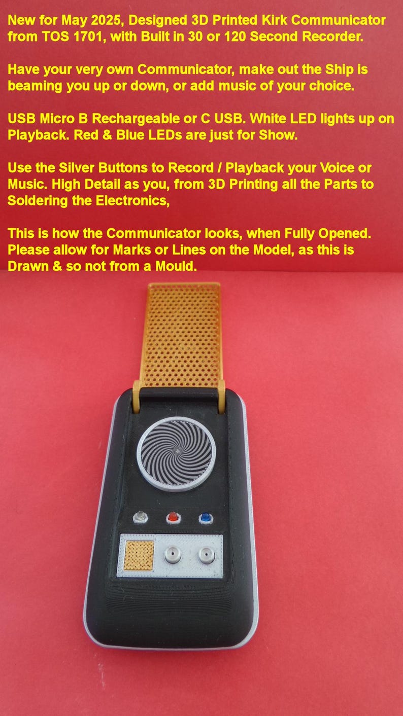 3D Printed TOS Communicator With Recorder: High Detail, Rechargeable - Etsy