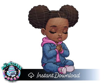Little Black Girl Praying | Kids Church Clip Art Digital Print | Children Praying |  SVG PNG JPG Clipart | Christian Kids Dtf Sublimation