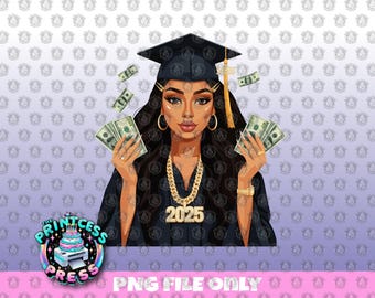 Class of 2025 Digital Image for DTF | White Girl Graduate Holding Money PNG | 2025 Grad Clip Art | T-Shirt Design for Light or Dark Fabrics