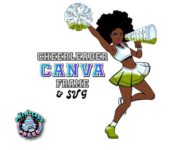 Afro Cheerleader Canva Frame & SVG Any Color Cheerleader Clip Art