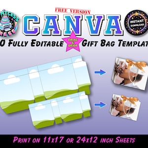 Modèle de sac-cadeau pour toile | Cadre en toile entièrement modifiable par glisser-déposer | 2 dimensions : 11 x 17, 24 x 12 impressions | Sac cadeau personnalisé | Compatible avec les coupes Cricut