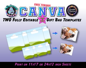 Gift Bag Template For Canva | Fully Editable Drag & Drop Canva Frame | 2 Sizes: 11x17, 24x12 Prints | Custom Gift Bag | Cricut Cut Friendly