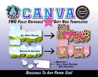 Custom Gift Box Canva Frame Printable PNG | Fully Editable Custom Drag and Drop Canva Template w/Mockup Included | Resizable Cricut Friendly