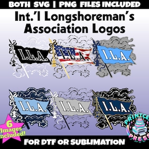 ILA-logo PNG & SVG Bundel van 6 | International Longshoreman's Association | I L A Strike T-shirtontwerpafbeelding | Voor shirts, posters, mokken enz.