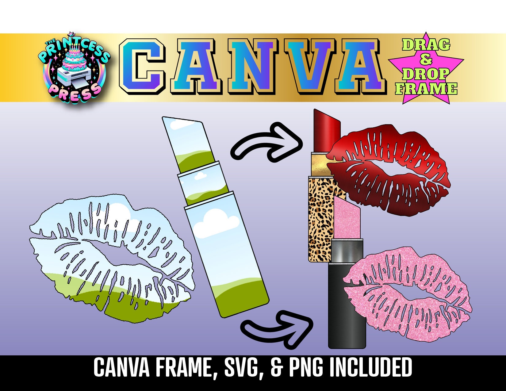Lipstick Tube Canva Frame & Lips Canva Frame | Makeup Lipstick Clip Art | Beauty Products Digital Art | Lipstick Card Template