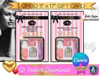 Victoria's Secret Valentine's Day Jumbo Snack Card Template | Jumbo Treat Card Template in Canva | XL Valentine's Giant Gift Card Design No5