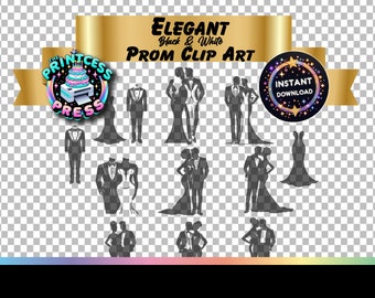 Prom Clip Art PNG Cricut or Silhouette Cut File Bundle | African American Prom Clip Art | African American Prom Dress SVG | Dress Tuxedo SVG