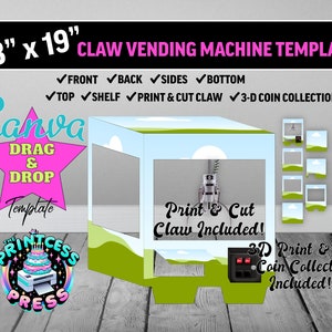 Claw Vending Machine Template for Canva + PNG Files | 13 x 19 | Drag & Drop Design Easy