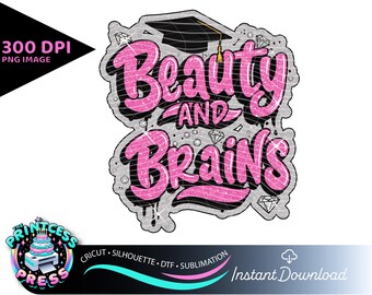 Cute Graduation Clip Art PNG T-shirt Design for Cricut Cut DTF Sublimation Graduation Image | College Grad Clip Art Image | Beauty & Brains