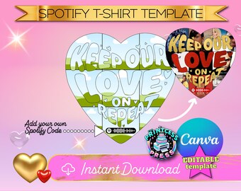 Spotify T-Shirt Design Canva Frame Template | Spotify Album Cover Template | Heart Photo Collage | Keep Our Love On Repeat | Customizable