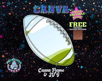 Football SVG & Canva Frame | Any Color or Image On a Digital Football Clip Art Image | Create Your Own PNG in Canva | Drag + Drop Football