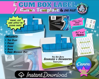 5 Gum Case Template Canva & SVG 35 Stick Box | Five Gum Template Canva + SVG  35 Sticks | Canva Drag Drop Gum Template | Custom Gum Labels