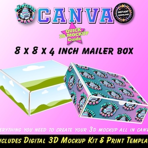 3D Mailer Box Mockup Kit for Canva + Mailer Box Template for Prints | 8x8x4 Inch | 4 Christmas Eve or Prayer Box | Guided Drag & Drop Mockup