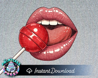 Lips Licking a Lollipop PNG Clipart | Lips and Lollipop PNG | DTF & Sublimation Digital Art