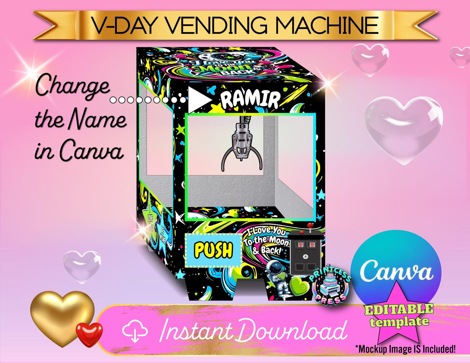 Valentine's Day Claw Vending Machine Template 13x19 Inches | Valentine ...