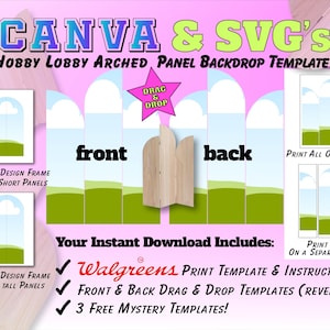 Hobby Lobby Wood Arched Panel Backdrop Stand Template for Canva + Mockup | Drag & Drop Frames | Front and Back Included | Backdrop Template