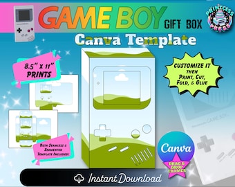 Mall för Gameboy-presentask för Canva | Gameboy SVG | 3D Gameboy-ask | DIY Nintendo-presentask | Game On Party-presentask | Helt anpassningsbar DIY